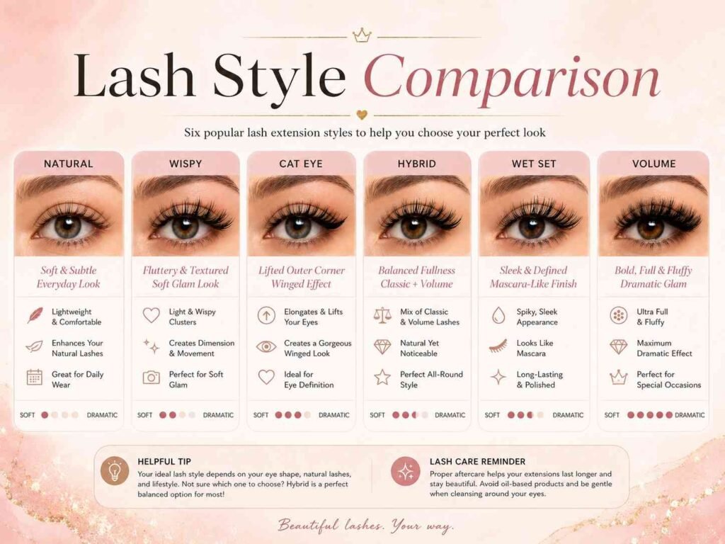 Eyelash Extension Styles Comparison Table