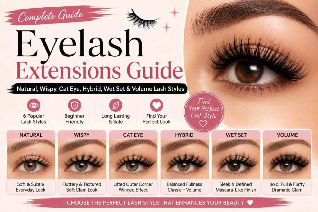 Eyelash Extensions Guide Natural, Wispy, Cat Eye, Hybrid, Wet Set & Volume Lash Styles
